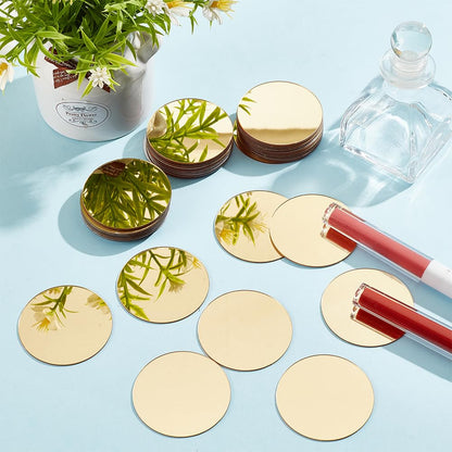 GOMAKERER 50 Pcs Mini Acrylic Mirror Tiles, 2 inch Self Adhesive Flat Round Mirror Stickers Mosaic Tiles Small Decorative Mosaic Mirror Sheets for DIY Crafts Wall Decor and Jewelry Making, Gold