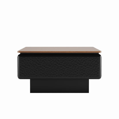 GDFStudio 31" Square Coffee Table with Lift Top Storage, Mid Century Modern Hammered Texture Center Table, Wooden Curved Tea Side Table with Hidden Compartment for Living Room Small Space, Black+Brown