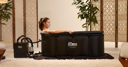 The Pod Company Cold Plunge Bundle – Long Pod (126 Gallon) + 1/3 HP Standard Water Chiller (41°F) – Extra-Large Metal Frame Cold Plunge Tub with Filtered Cooling System