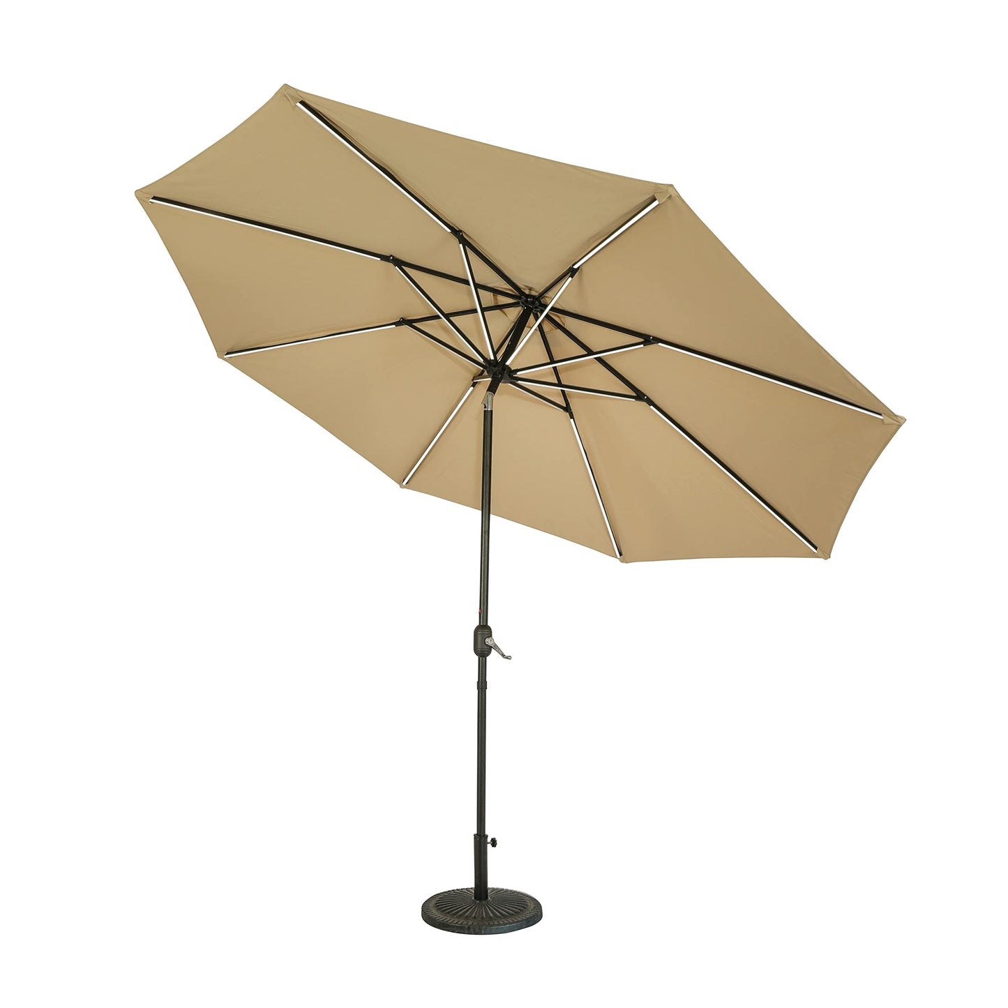 Island Umbrella Calypso 11 ft Octagon Patio Umbrella – With Crank Lift, Push-Button Tilt, Rust-Resistant Aluminum Pole, 8-Rib Frame, Solar LED Lights & Breez-Tex Weather-Resistant Canopy – Champagne