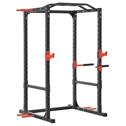 Soozier Adjustable Power Tower Dip Station Pull Up Bar Squat Rack Power Cage At Home Workout Equipment, Upper Body Strength Training Equipment, Black
