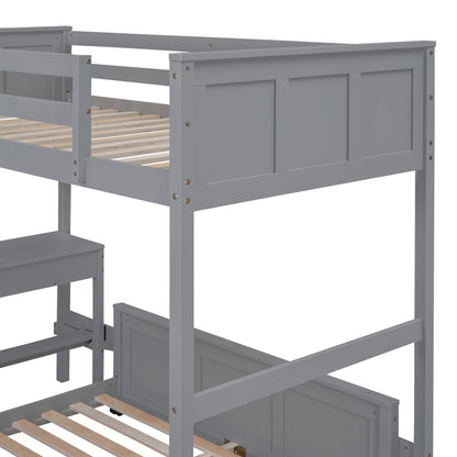 Merax Twin Over Full Bunk Bed with Desk,Wood Loft Bed Frame Saving Space for Boys,Girls,Teens,Grey