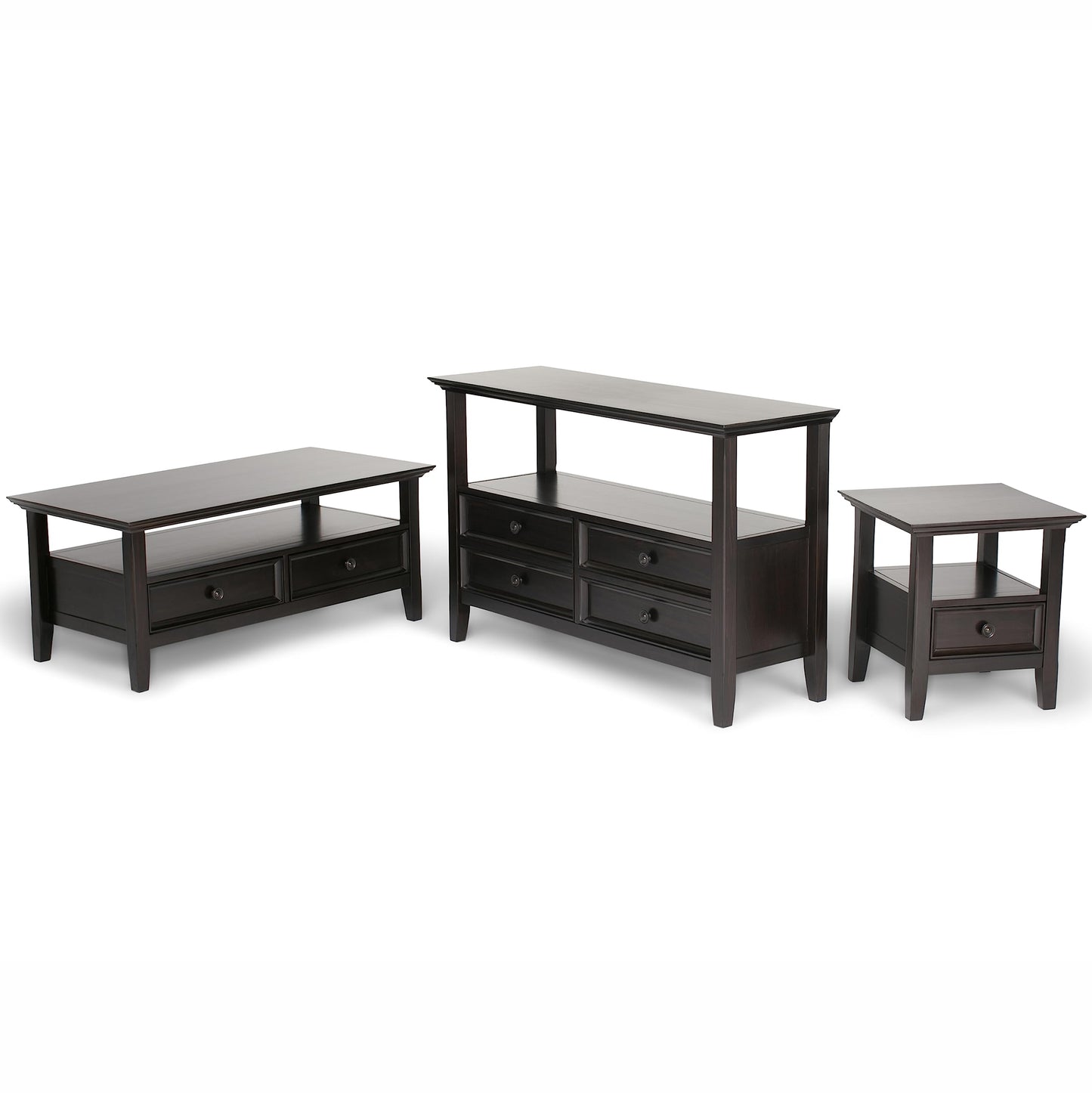 SIMPLIHOME Amherst Console Table - 48 Inch Wide Solid Wood Sofa Table in Hickory Brown, Transitional Storage Table for Entryway or Living Room with 2 Deep Drawers and Large Open Shelf