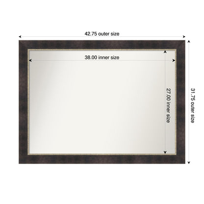 Amanti Art Bronze Bathroom Mirror for Over Sink, 32x43 Odin Antique Bronze Rectangle Vanity Mirror, X-Large Modern Wood Frame, Hangs Horizonally and Vertically, Bathroom Wall Decor, Non-Beveled Edge