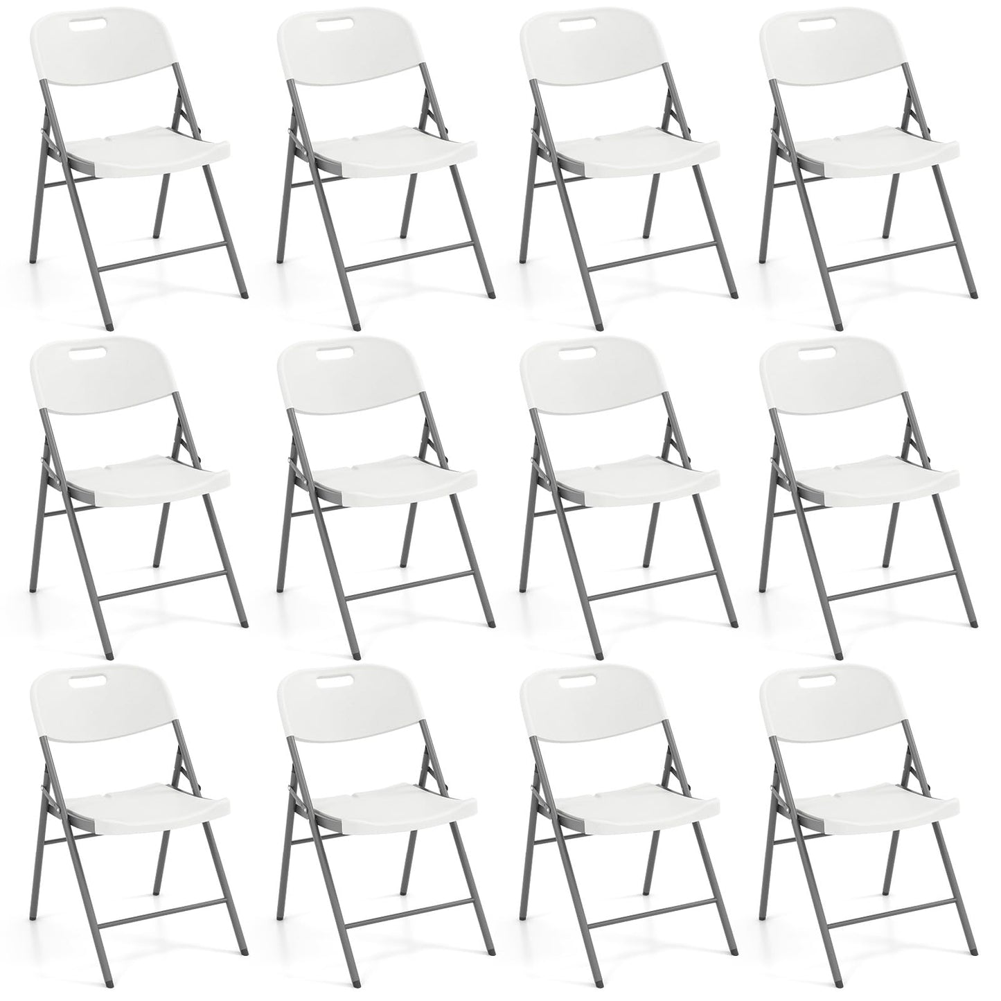 GOFLAME 12 Pack Folding Chairs, Heavy Duty Plastic Dining Chairs with Metal Frame, Portable Commercial Seats for Home Office, Indoor Outdoor Dining, Wedding, Party, Patio