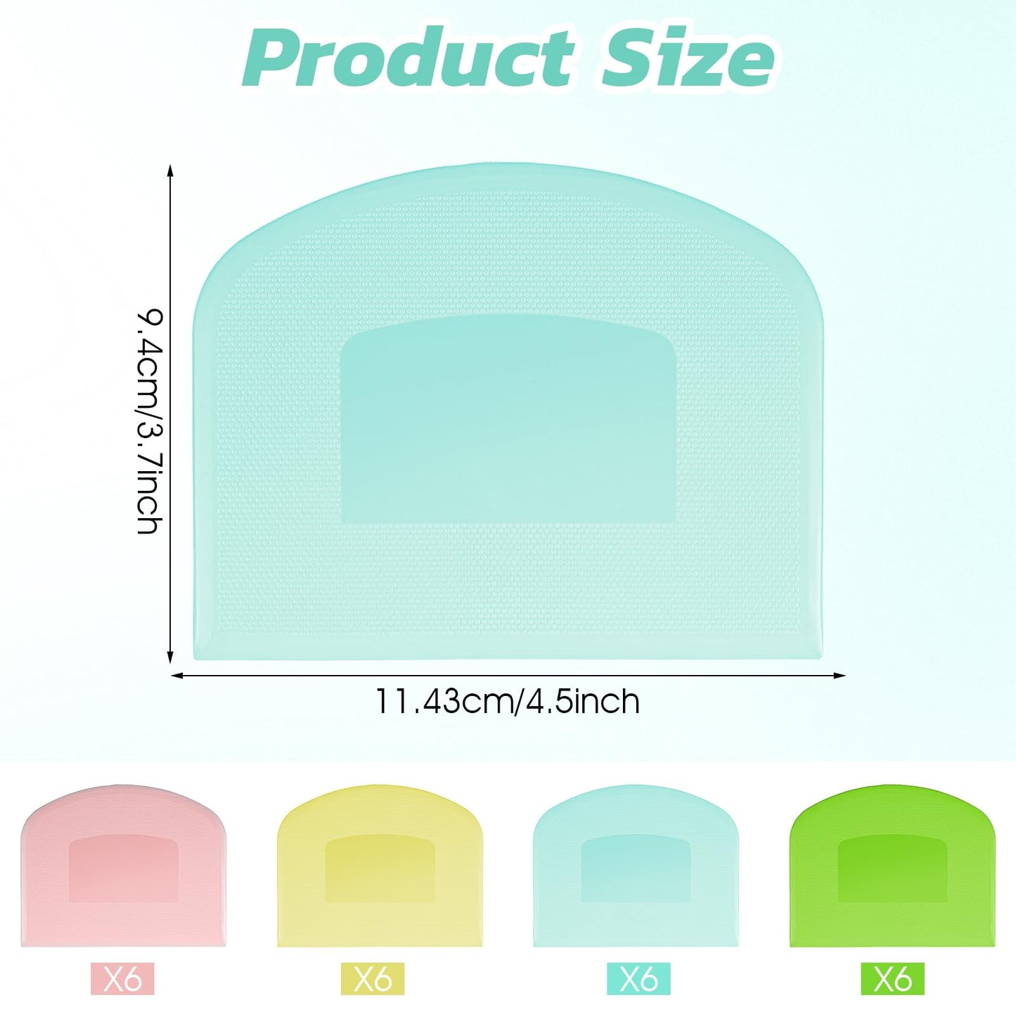 24 Pcs Bench Scraper Dough Scraper for Baking, BPA Free PE Flexible Bowl Scrapers, Food-Safe Plastic Dough Cutter Tool for Bread Cake Fondant Icing (Light Blue, Green, Yellow, Pink)