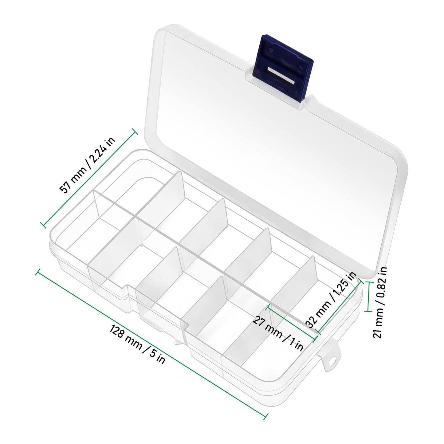 ZOENHOU 32 Pack 10 Grids Plastic Bead Box Organizer, Clear Plastic Organizer Storage Crafts Box with Adjustable Dividers for Jewelry Bead Earring Art Crafts Fishing Hooks