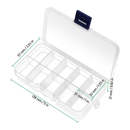 ZOENHOU 32 Pack 10 Grids Plastic Bead Box Organizer, Clear Plastic Organizer Storage Crafts Box with Adjustable Dividers for Jewelry Bead Earring Art Crafts Fishing Hooks