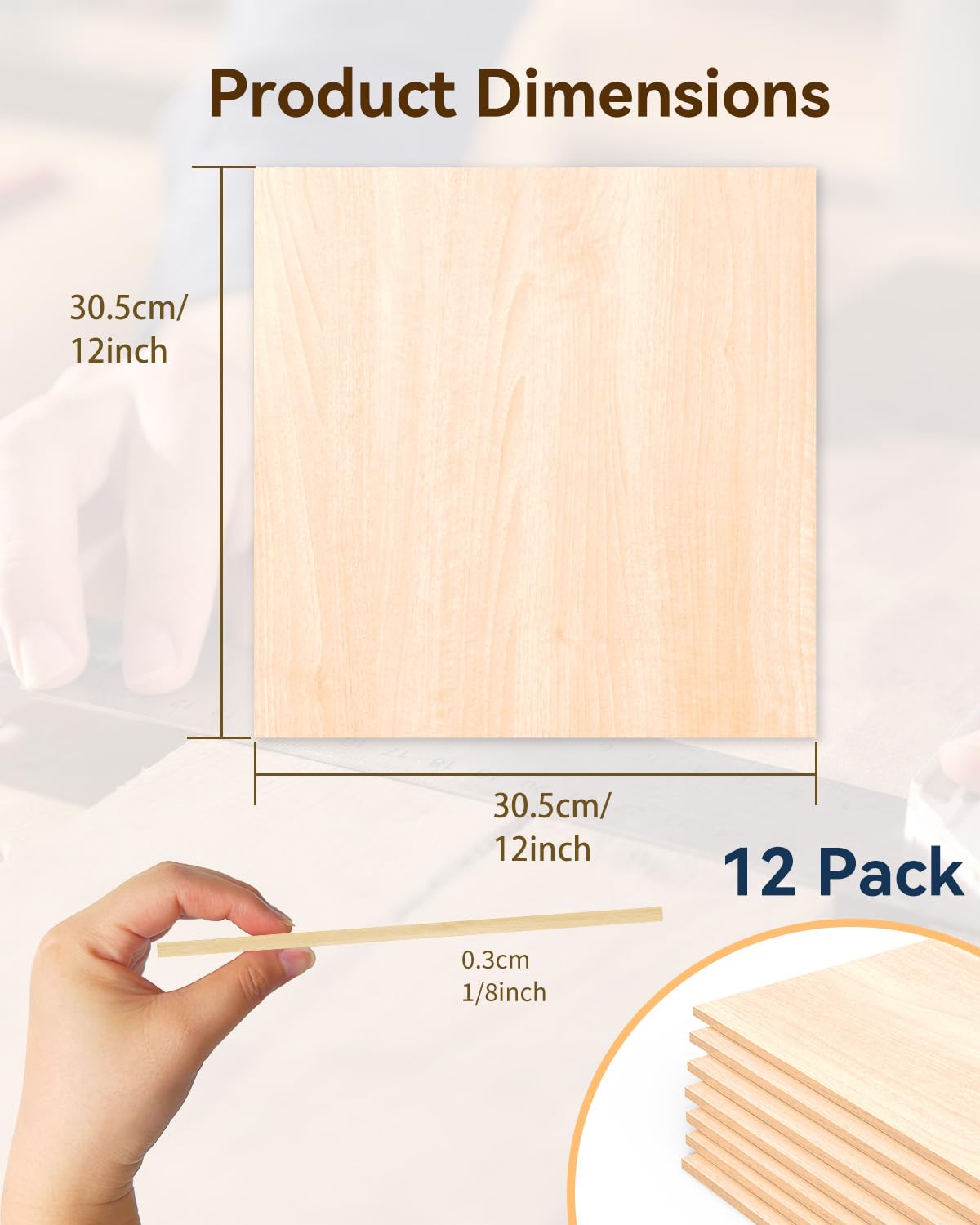 12 Pack Basswood Sheets for Crafts-12 x 12 x 1/8 Inch- 3mm Thick Plywood Sheets with Smooth Surface-Unfinished Craft Wood Boards for Engraving and Cutting, Architectural Models, Staining