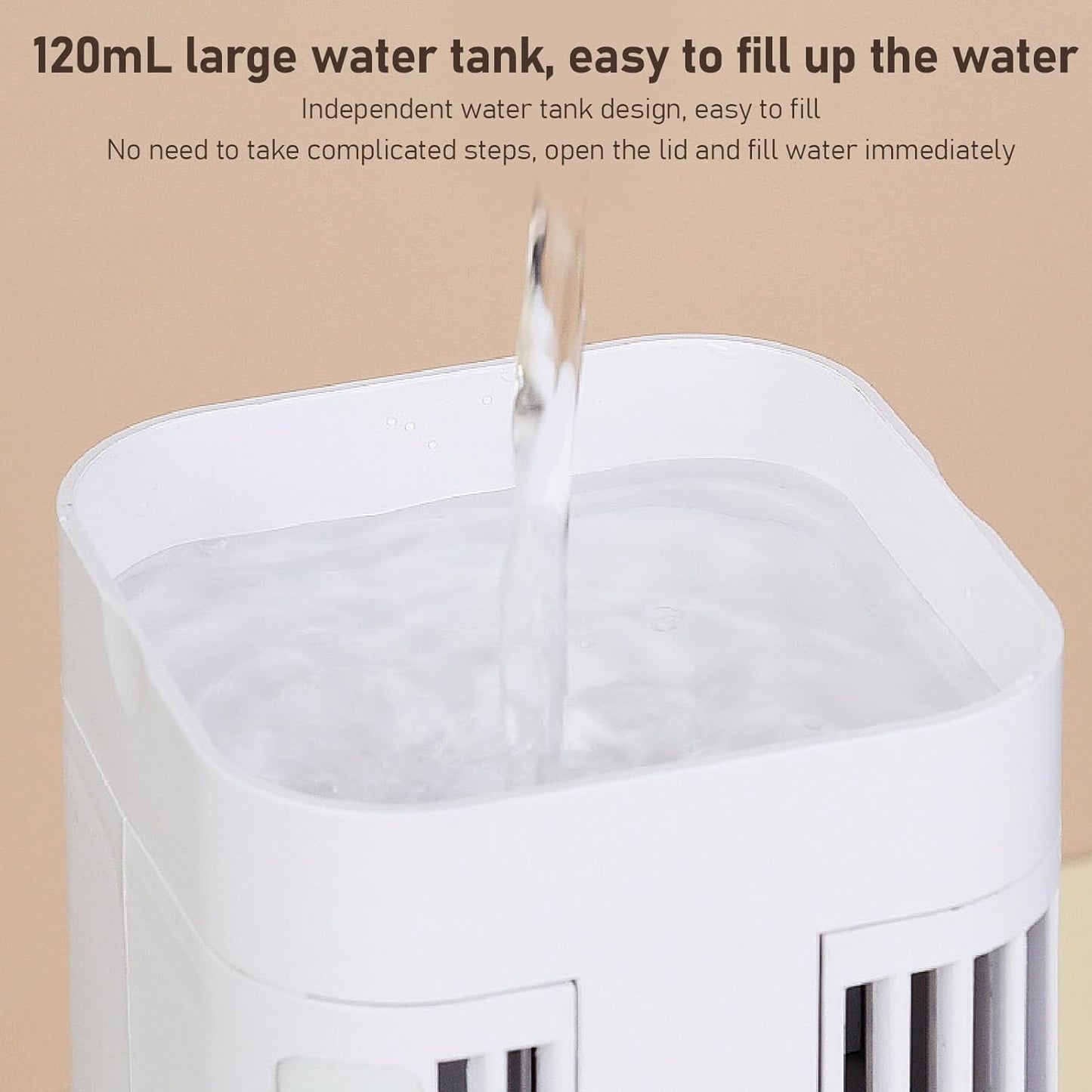 Portable Air Conditioner with 3 Speed Dual Fans, Evaporative Air Cooler for Room Bedroom, 120mL Water