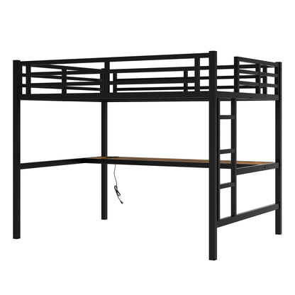 Bellemave Metal Full Size Loft Bed with Desk and Charging Station,Heavy Duty Loft Bed Frame with LED Lights and USB for Kids,Teens,Adults,Full Size,Black