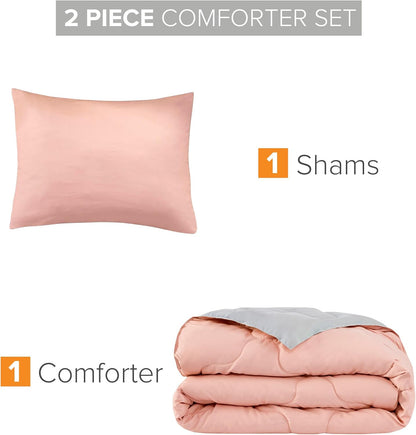 Comfort Spaces Vixie Reversible Comforter Set, Twin/Twin XL 2 Piece, Coral/Gray, Trendy Geometric Quilted Cover