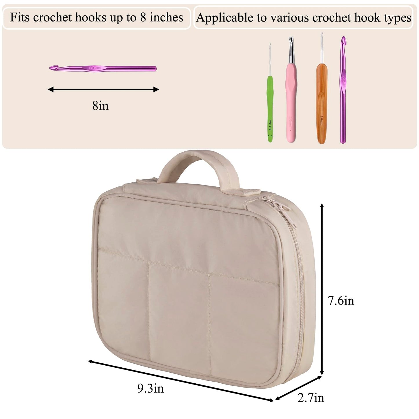 Crochet Hook Case, Lightweight Crochet Hook Organizer with Clear Zipper Pockets, Crochet Hook Holder for Knitting Needle Storage, Gift for Women and Crochet Enthusiasts (Light Brown)