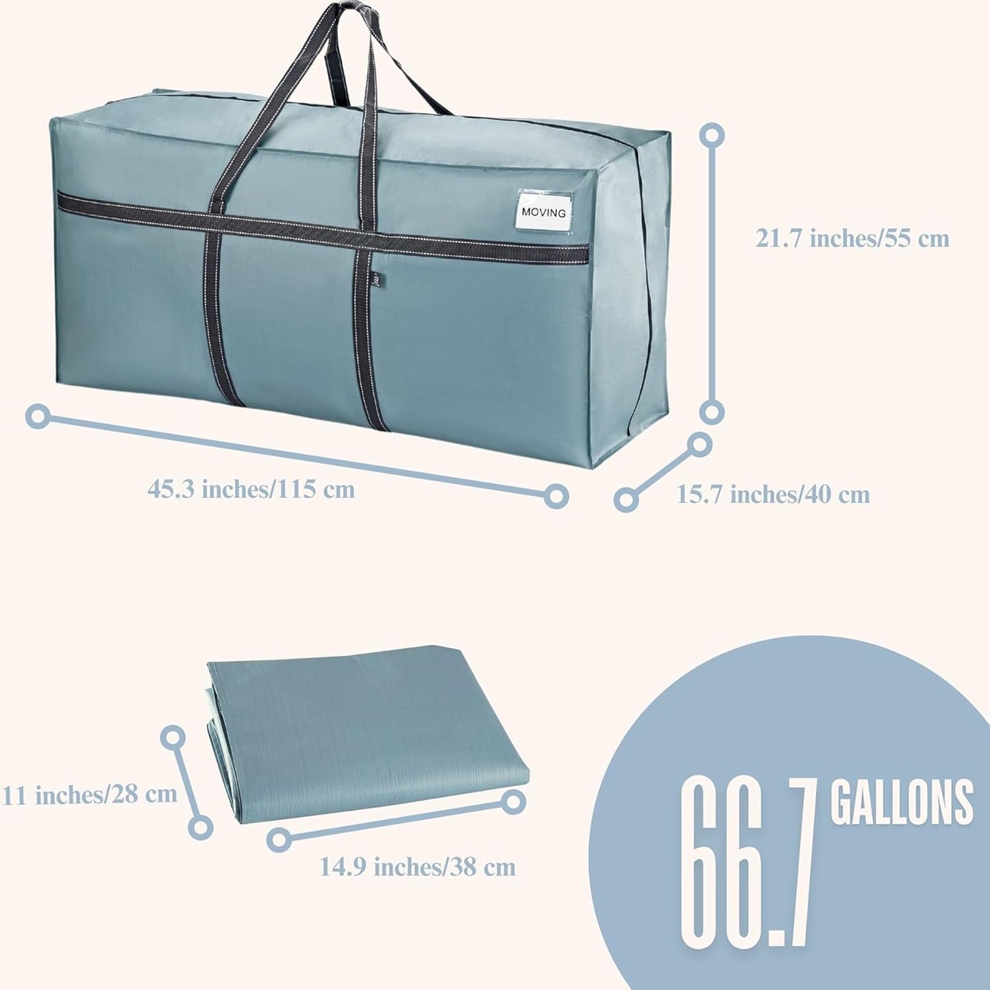 VENO Extra Large Moving Bags - Heavy Duty Storage Solution | 2 Pack Light Blue Matte for College & Holiday Use