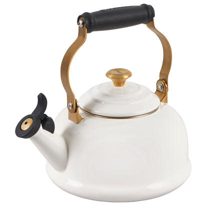 Le Creuset Enamel on Steel Whistling Kettle with Gold Finishes, 1.7 qt., White