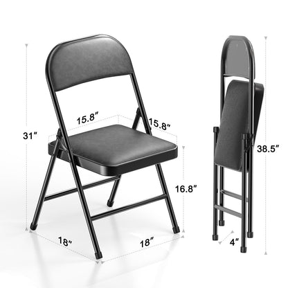 Nazhura 4 Pack Folding Chairs with Padded Vinyl Cushion Chairs with Comfortable Cushion and Durable Steel Frame for Home and Office, for Indoor and Outdoor Events (Black Vinyl Padding 16 Pack)