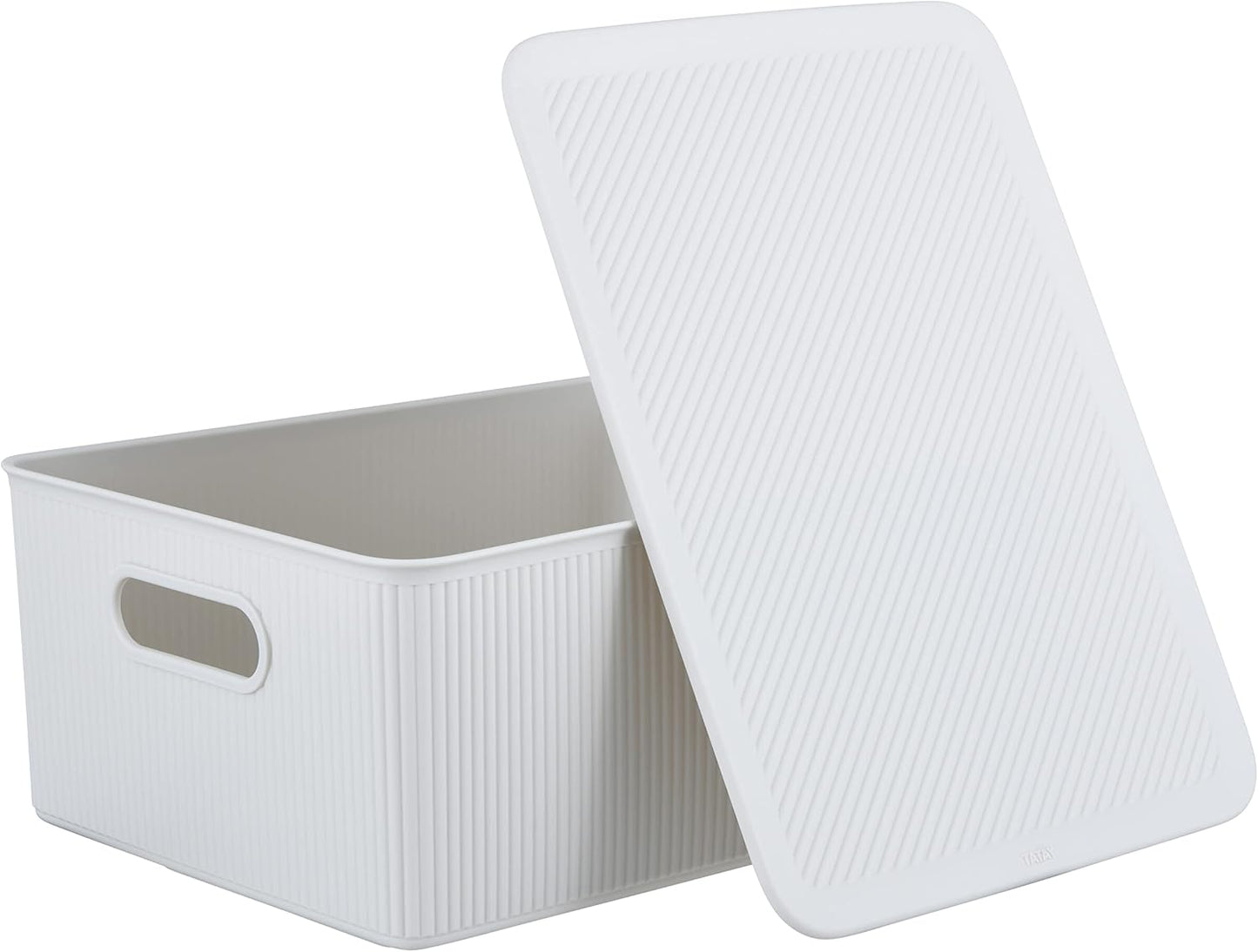Superio Ribbed Collection Large White Smoke Storage Bins, 2 Pack, 15 Liter, Stackable Organizer Baskets