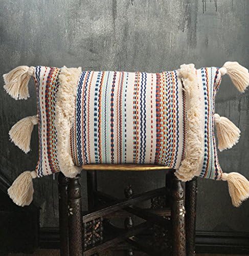 Boho Pillow Covers, Decorative Throw Pillow Tassel Sham Cushion Covers, 12"X20" (Multi)