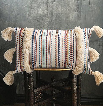 Boho Pillow Covers, Decorative Throw Pillow Tassel Sham Cushion Covers, 12"X20" (Multi)