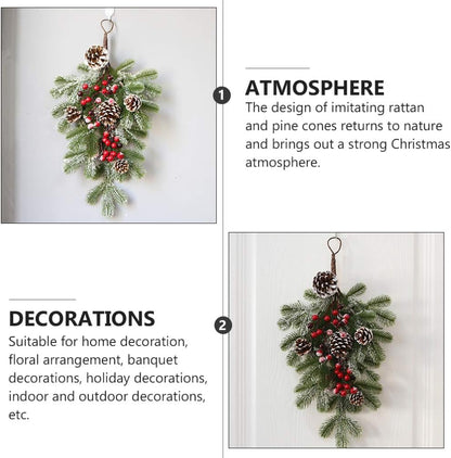 BESTOYARD Artificial 21.7in Christmas Teardrop Swag, Pine and Pinecone Door Decoration for Holiday Decor
