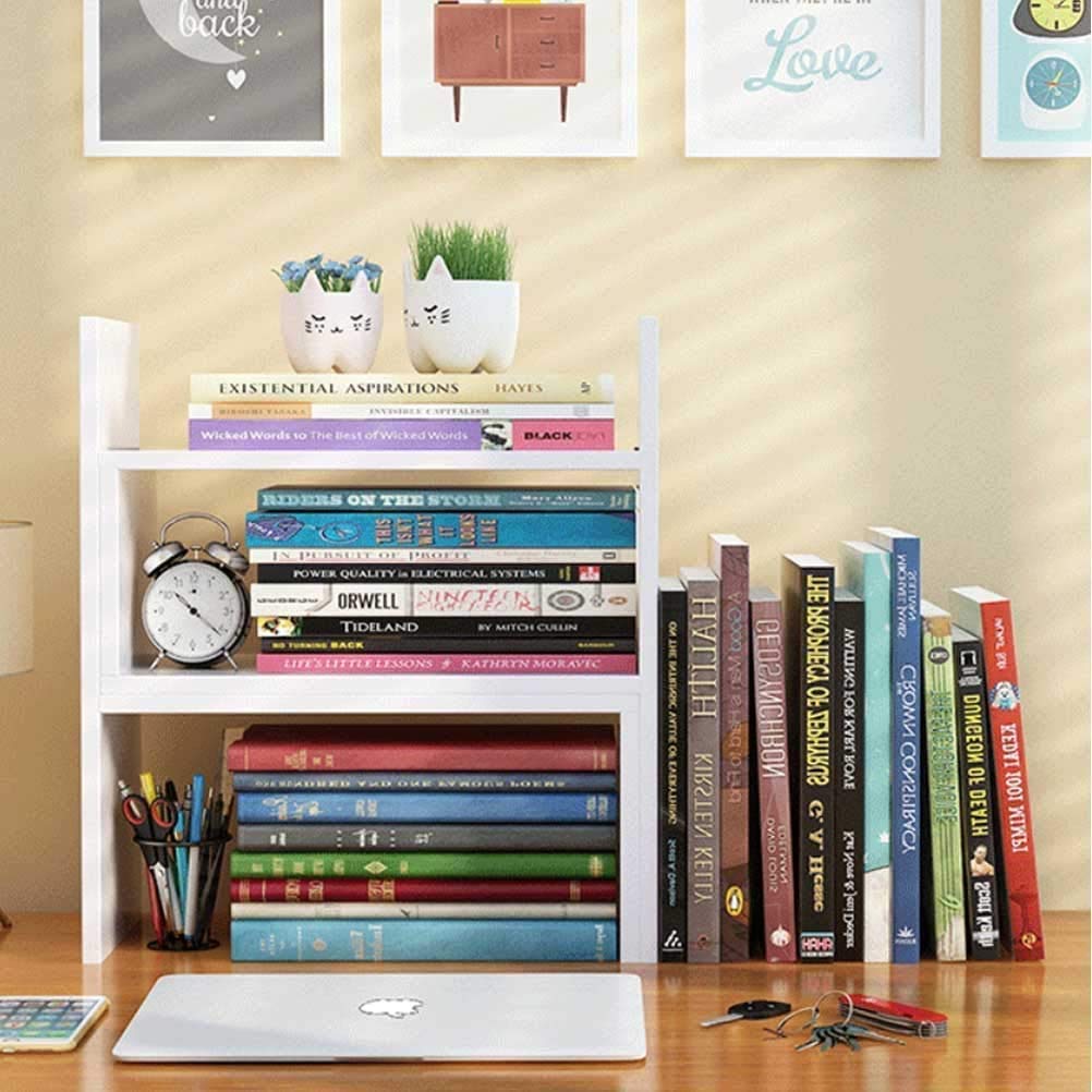 Ulrikco Expandable Desktop Bookshelf & Desk Organizer Shelf - Wooden Table Top Storage Organizer with Adjustable Shelves, Desk Hutch Perfect for Office, Home, Study Desk Accessories