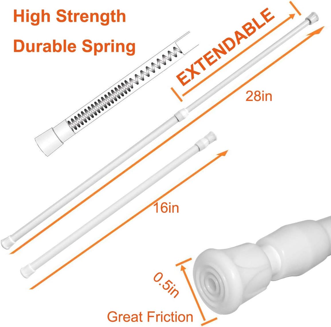 Adjustable Tension Rods for Shower, Curtain, Window, 15.7 to 28 in, 2 Pack, Spring Cupboard Bars for Kitchen Utensils