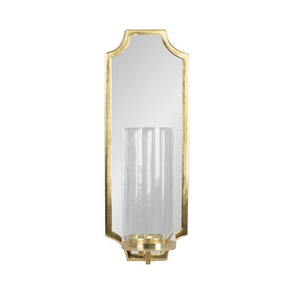 Kate and Laurel Ciel Glam Mirrored Wall Sconce; 6 x 5 x 16; Gold; Modern Scalloped Candle Holder with Removable Glass Cylinder and Mirror for Bathroom or Bedroom Wall Decor