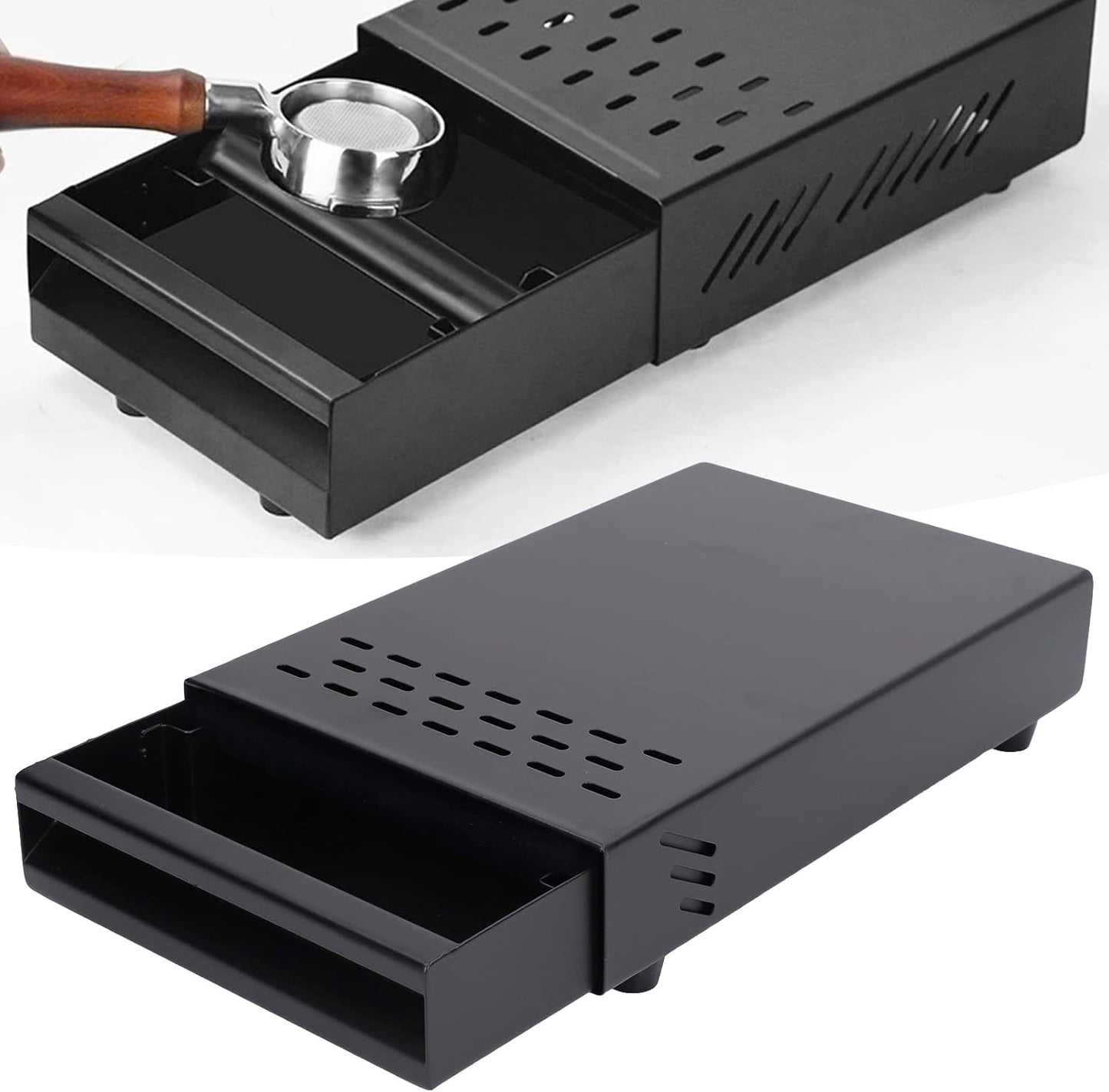 Coffee Knock Box Drawer, Stainless Steel Thickened for Discarded Coffee Grounds, 7.1 x 11 x 2 in (Black)