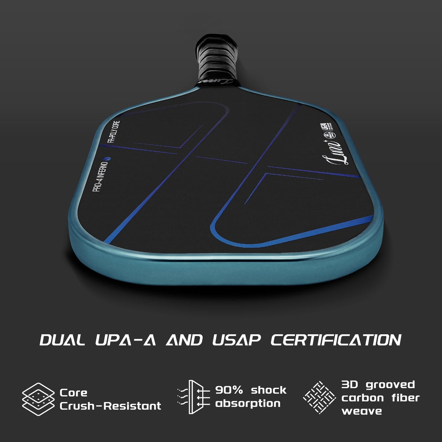 Luzz Pickleball Paddle, Thermoformed Blue Blaze Inferno 3D Grooved Carbon Fiber Pickleball Paddles Microporous Polymer Core Exceptional Spin and Power 16mm Composite Pickle Ball Rackets for Players