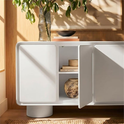 Modway Lumo Modern Sculptural 4 Door Accent Cabinet in White – Rounded Edge Media Storage Console for Living Room or Entryway – 63 Inch Contemporary Sideboard with Concealed Storage