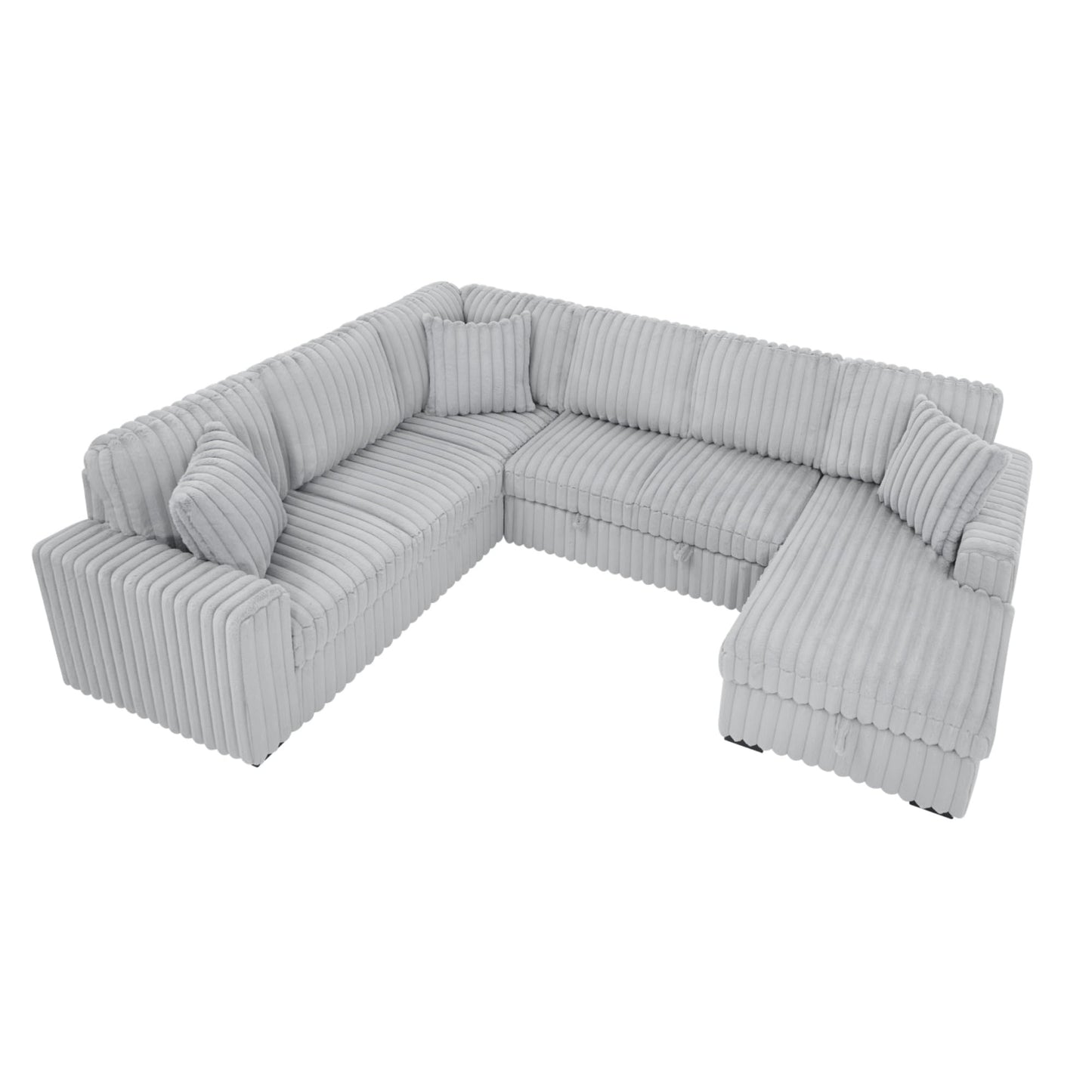 KEIKI 122" Pull-Out Sofa Bed, Sleeper Pull Out Sectional Couch, Oversized U Shape Sleeper Sofa Bed with Storage Chaise, USB Ports for Apartment Living Room, Gray