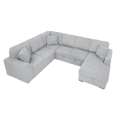 KEIKI 122" Pull-Out Sofa Bed, Sleeper Pull Out Sectional Couch, Oversized U Shape Sleeper Sofa Bed with Storage Chaise, USB Ports for Apartment Living Room, Gray