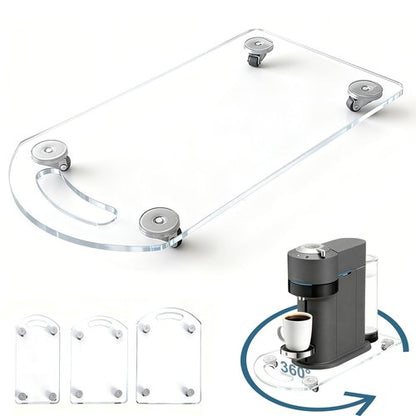 BiJun 360° Rolling Sliding Tray for Coffee Maker, Clear Acrylic Appliance Sliders for Kitchen Appliances, Coffee Pot Slider Tray for Countertop Appliances, Espresso Machines, Blenders (7.4"×14")