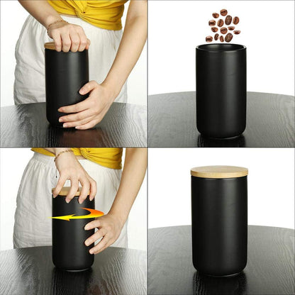 Food Storage Canister - Ceramic Kitchen Canisters with Airtight Bamboo Lid, 1000ml