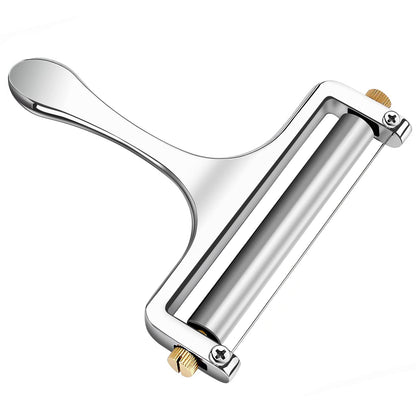 TOPULORS Wire Cheese Slicer Stainless Steel Handheld Cheese Cutter for Mozzarella, Cheddar, Gruyere - with 1 Extra Wire - Adjustable Thickness Cheese Shaver Cheese Slicers for Block Cheese (Silver)