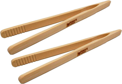 Weber's Wonders Set of 2 Reusable Bamboo Toast Tongs, 8 Inch Long Wooden Kitchen Utensil for Cooking & Holding