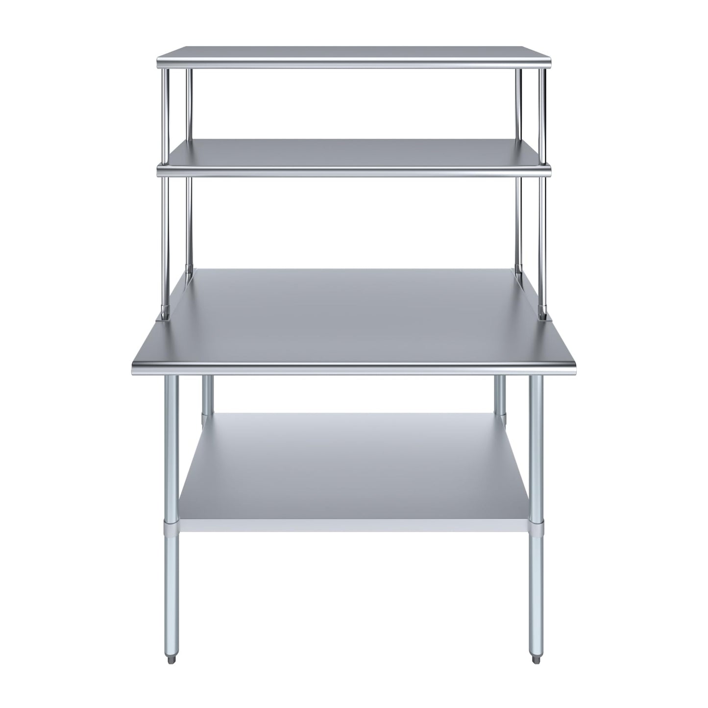 48" x 30" Commercial Stainless Steel Prep Table with 12" x 48" Double Overshelf | NSF Certified Workstation for Kitchen, Bakery, or Utility Use