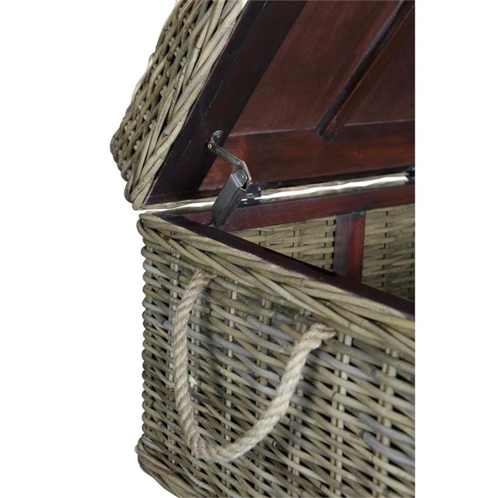 Bowery Hill Wicker & Rattan Storage Trunk, Handmade Solid Mahogany Wood Frame, Tan Finish, 42 in Wide, Lift-Top Spacious Compartment, Farmhouse Style Coffee Table or Storage for Living Room or Bedroom