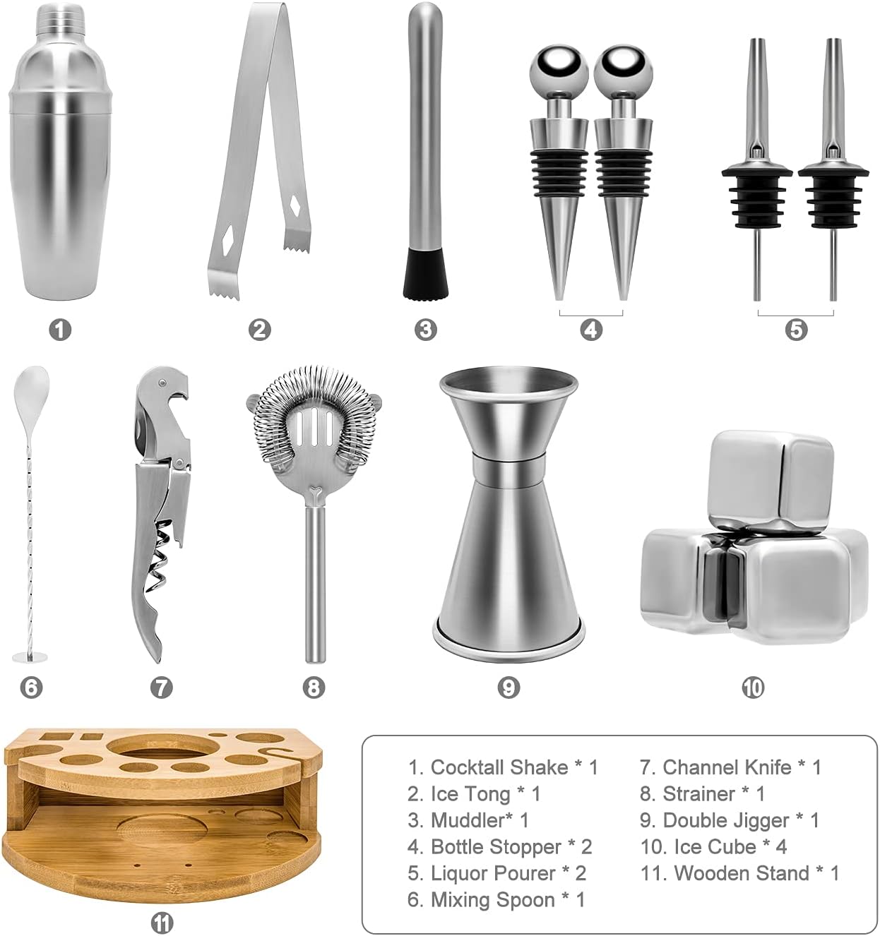 Set, 24oz/750ml Set (25oz-17pcs) Stainless Steel Cocktail Shaker Bartender Kit Includes Strainer and Stir Stick