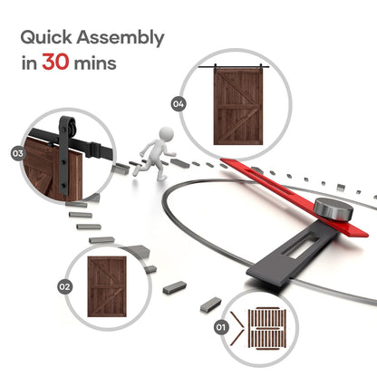 ROYMELO 54x84 inch Sliding Barn Wood Door Slab with 9ft Hardware Kit and Handle, Coffee, K Shape, Simple DIY Assembly
