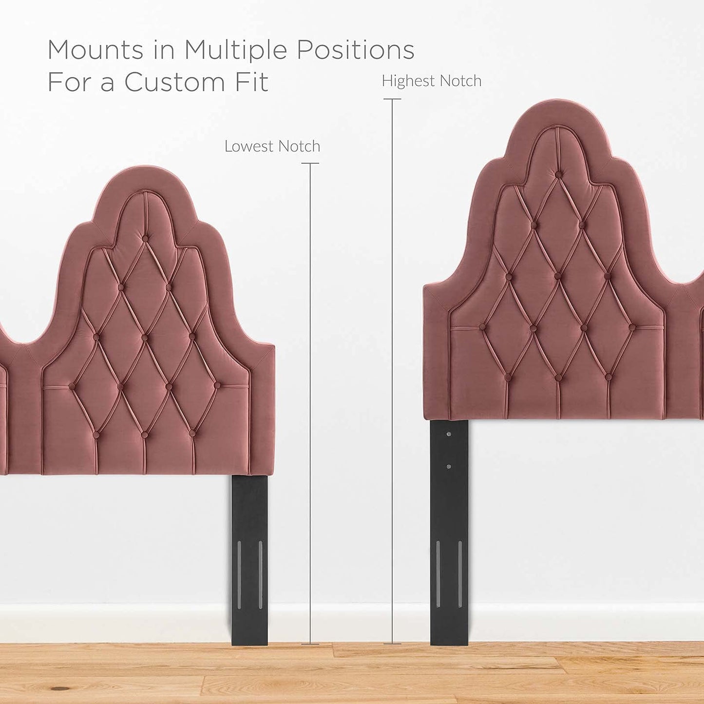 Modway Alexandria Tufted Performance Velvet Twin Platform Bed in Dusty Rose with Gold Legs