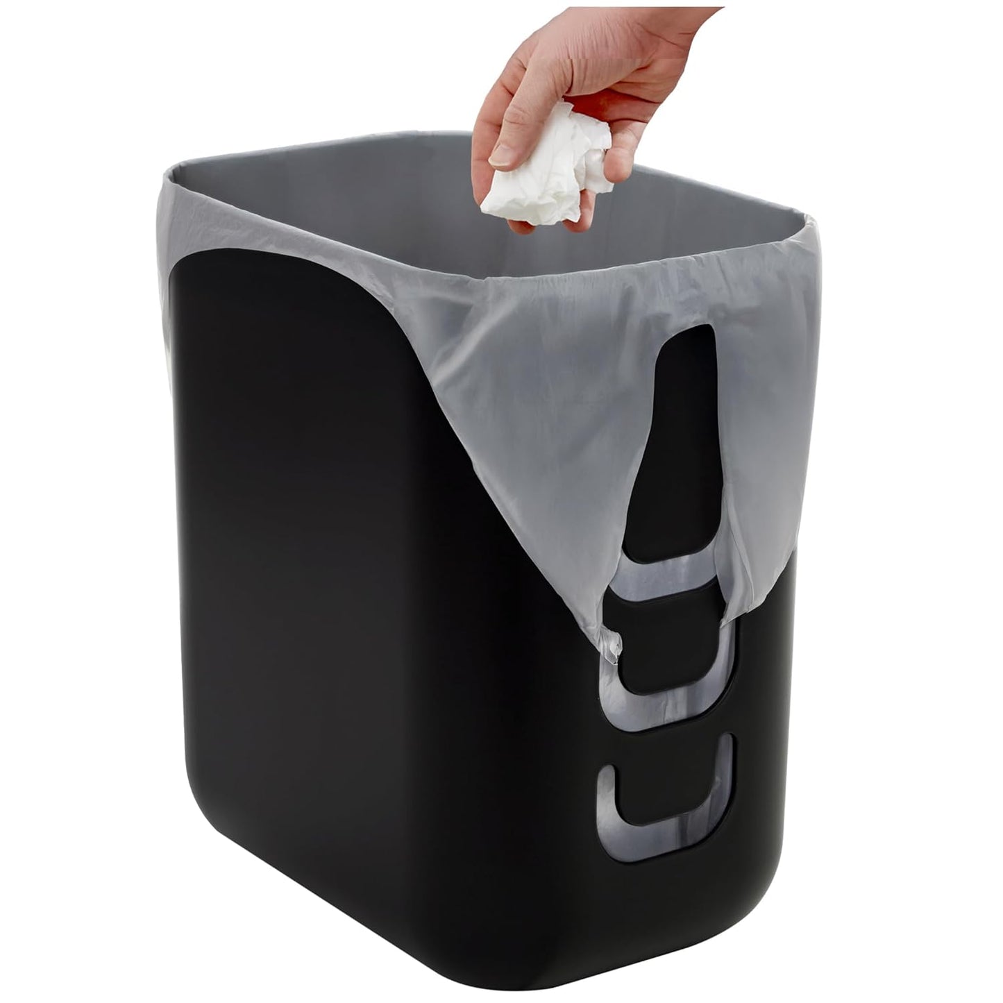 2.5 STORi Luup Trash Can (Black) - Reuse Grocery Bags - Plastic Garbage Container for Bathroom, Vanity, Laundry Room