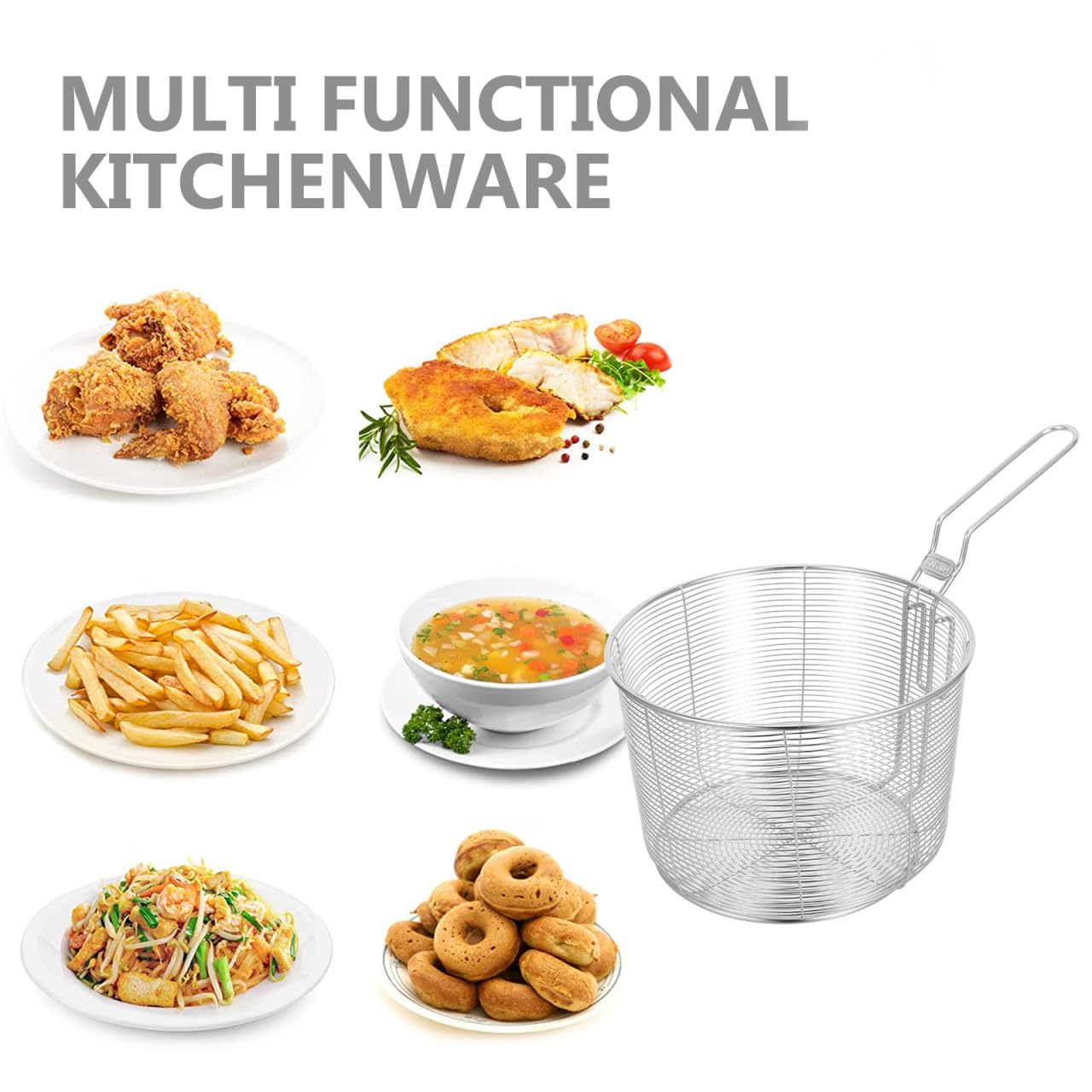 Kichvoe Mesh Pasta Basket - Stainless Steel Mesh Spider Strainer - Noodle Strainer Spaghetti Spoon Fried Food Container Deep Basket Skimmer for Noodles Dumpling