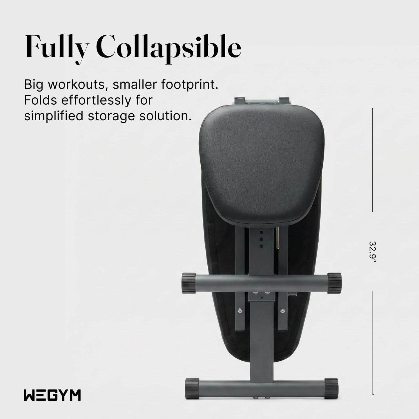 WeGym Collapsible Workout Bench, Adjustable Fitness Bench with 50 Configurations, Vegan Leather, Extra Wide 14in Seat for Home Gym Strength Training (Slate)