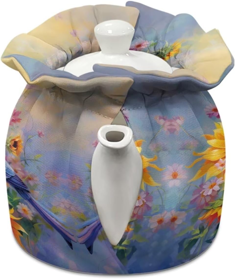 Sunflower Butterfly Hummingbird Tea Pot Dust Cover: Insulated Kettle Cover for Home Kitchen, Easy to Clean and Portable