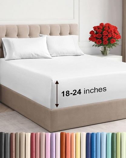 Extra Deep King Sheet Set by Comfy Hotel - 4-Piece Breathable & Cooling Bed Sheets - Fits 18-24 Inch Mattresses - Ultra Soft, Wrinkle & Fade Resistant - Luxurious White Bedding