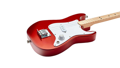 Fender Loog Stratocaster 3-String Electric Guitar for Kids, Beginner Guitar, Includes Chord Flash Cards, Learning App, Educational Booklet, Picks, and Stickers, Candy Apple Red
