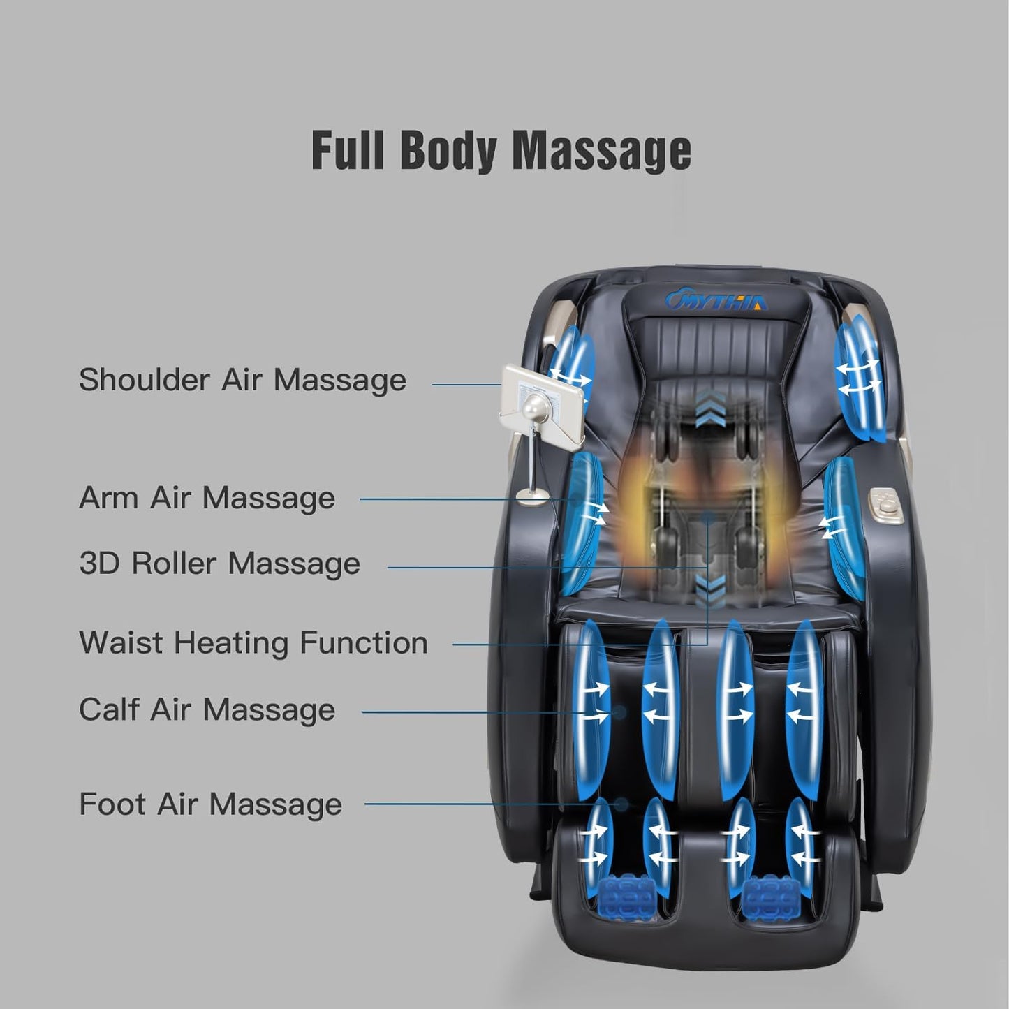 MYTHIA 2026 Full Body Massage Chair for After Work Recovery - Zero Gravity Recliner up to 165°with SL Track, Heat Therapy, Bluetooth & USB Charging Port (MD906-Black)