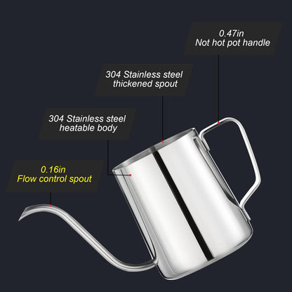PARACITY Pour Over Kettle, Gooseneck Spout Coffee Tea Pot,12OZ Hanging Ear Hand Blunt Long Narrow Drip Cup Gooseneck Kettle, Camping Coffee Pot for Travel Outdoor(Stainless Steel)