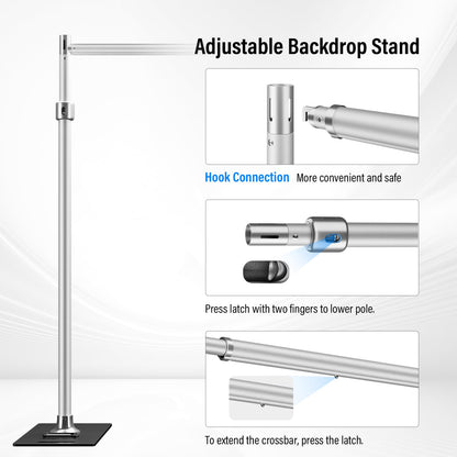 soonpho Pipe and Drape Backdrop Stand, Double Heavy Duty Backdrop Stand Adjustable Telescopic Metal Frame with Wide Flat Bases for Stability for Wedding, Photo Booth, Party & Event Decorations